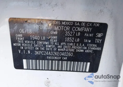 2019 Hyundai Accent Se z USA, uszkodzony, nr VIN 3KPC24A32KE040260